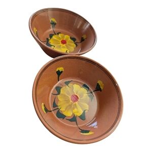Source Unknown Brown and Yellow Floral Bowls